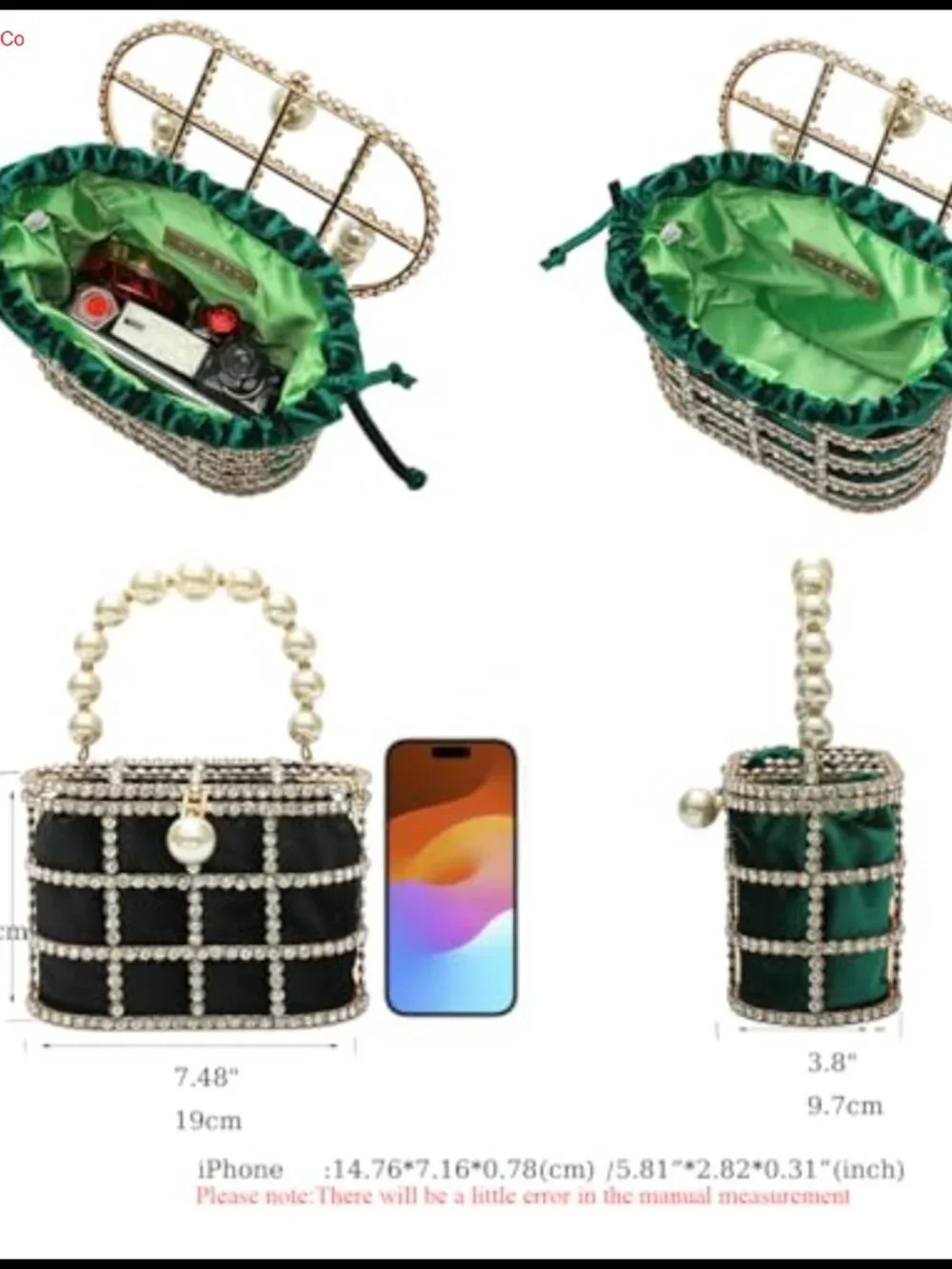 Sparkly Rhinestone Pearl Handle Evening Clutch with Chain Wedding Bag